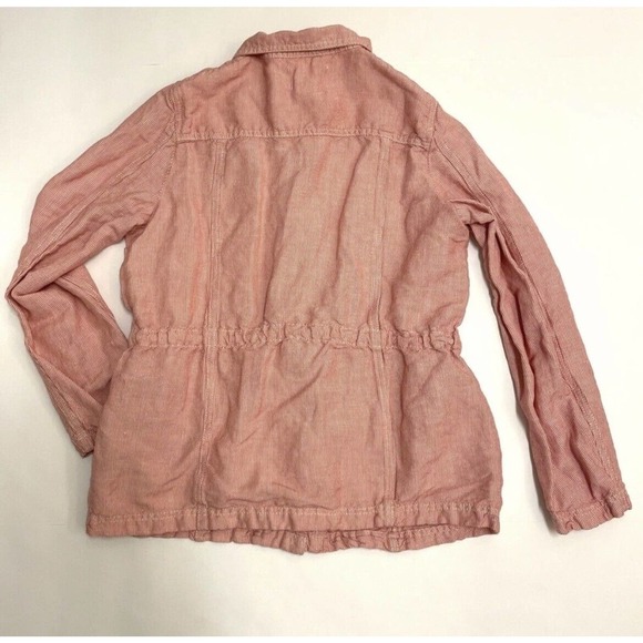 3/$25 Caslon Linen Blend Red & White Striped Cinch Waist Light Utility Jacket - Picture 10 of 10